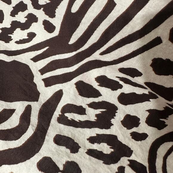 Adam Lippes Size 14 Smocked‎ Off Shoulder Midi Dress Brown Mixed Animal Print - Picture 10 of 13